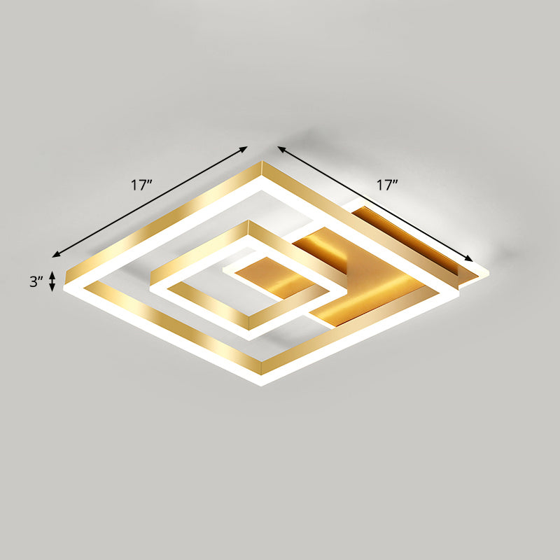 Brushed Gold Square Ceiling Light Minimalist LED Acrylic Semi Flush Mount Light Fixture Gold 17" White Clearhalo 'Ceiling Lights' 'Close To Ceiling Lights' 'Close to ceiling' 'Semi-flushmount' Lighting' 2275357