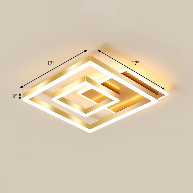 Brushed Gold Square Ceiling Light Minimalist LED Acrylic Semi Flush Mount Light Fixture Gold 17" Warm Clearhalo 'Ceiling Lights' 'Close To Ceiling Lights' 'Close to ceiling' 'Semi-flushmount' Lighting' 2275359
