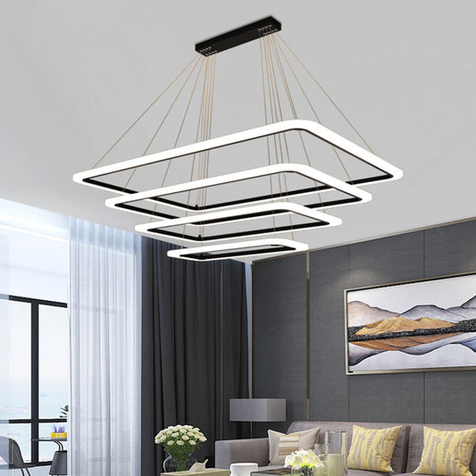 4-Tier Rectangular Living Room LED Suspension Light Acrylic Nordic Style Chandelier Light in Black Clearhalo 'Ceiling Lights' 'Chandeliers' 'Modern Chandeliers' 'Modern' Lighting' 2275406