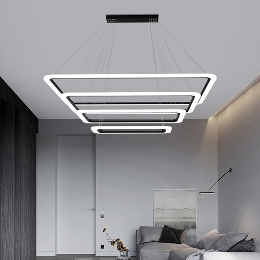 4-Tier Rectangular Living Room LED Suspension Light Acrylic Nordic Style Chandelier Light in Black Clearhalo 'Ceiling Lights' 'Chandeliers' 'Modern Chandeliers' 'Modern' Lighting' 2275407