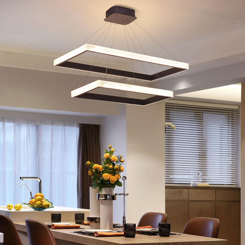 Acrylic Tiered Rectangle Chandelier Pendant Light Contemporary Black LED Hanging Light Clearhalo 'Ceiling Lights' 'Chandeliers' 'Modern Chandeliers' 'Modern' Lighting' 2275420