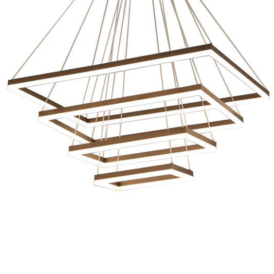 4-Tier Rectangle Acrylic LED Suspension Light Nordic Style Coffee Chandelier Light Clearhalo 'Ceiling Lights' 'Chandeliers' 'Modern Chandeliers' 'Modern' Lighting' 2275424