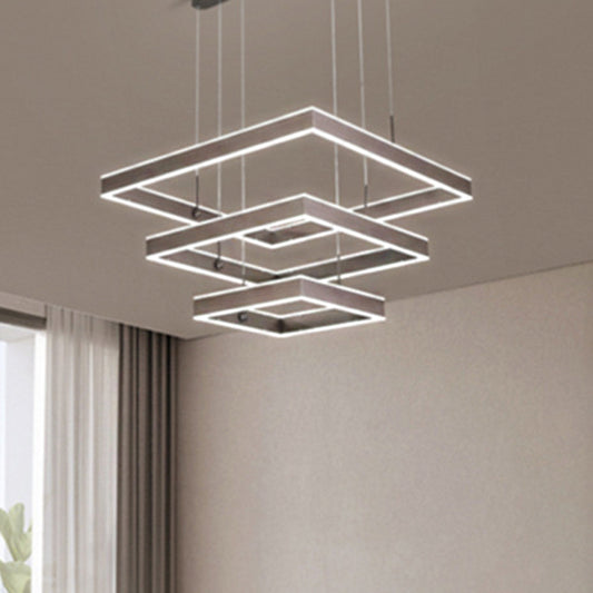 Tiered Square Chandelier Light Simplicity Metallic Living Room LED Pendant Light in Coffee Clearhalo 'Ceiling Lights' 'Chandeliers' 'Modern Chandeliers' 'Modern' Lighting' 2275440