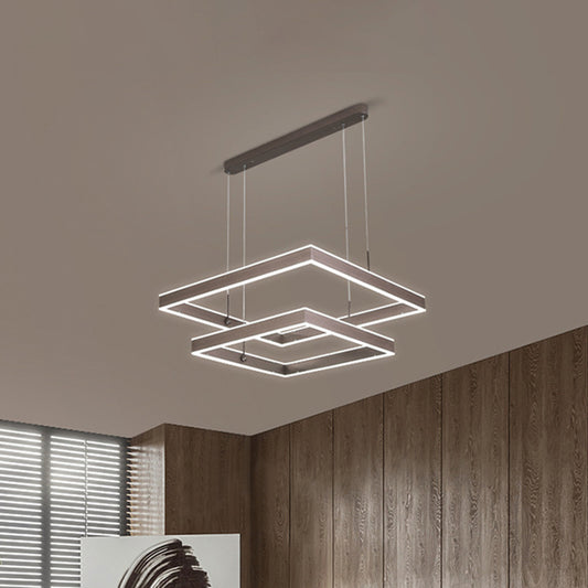 Tiered Square Chandelier Light Simplicity Metallic Living Room LED Pendant Light in Coffee 2 Coffee Clearhalo 'Ceiling Lights' 'Chandeliers' 'Modern Chandeliers' 'Modern' Lighting' 2275442