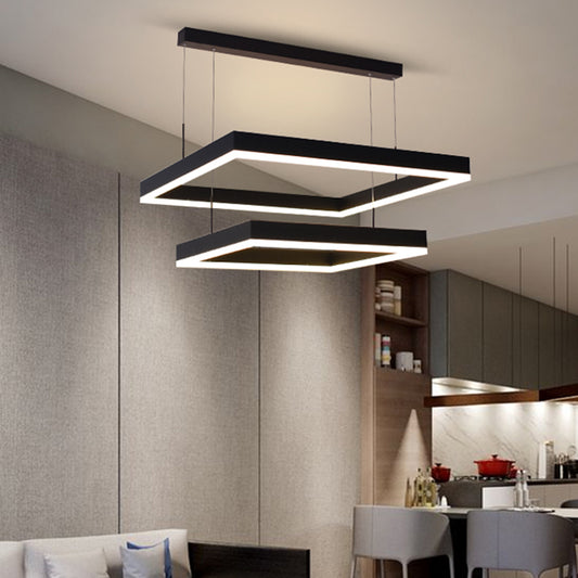 Acrylic 2-Tier Square LED Ceiling Lighting Modern Black Chandelier Light for Living Room Black Clearhalo 'Ceiling Lights' 'Chandeliers' 'Modern Chandeliers' 'Modern' Lighting' 2275454