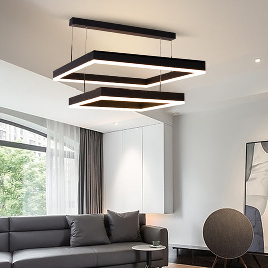 Acrylic 2-Tier Square LED Ceiling Lighting Modern Black Chandelier Light for Living Room Clearhalo 'Ceiling Lights' 'Chandeliers' 'Modern Chandeliers' 'Modern' Lighting' 2275455