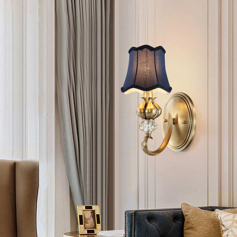 Flare Sconce Light Fixture Traditional Fabric Wall Mounted Lighting with Scalloped Trim Clearhalo 'Wall Lamps & Sconces' 'Wall Lights' Lighting' 2275508
