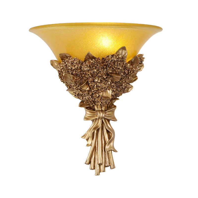Flared Corridor Light Wall Light Fixture Vintage Amber/White Glass 1 Light Blue/Gold Flower Sconce Light Clearhalo 'Wall Lamps & Sconces' 'Wall Lights' Lighting' 227551