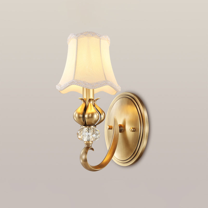 Flare Sconce Light Fixture Traditional Fabric Wall Mounted Lighting with Scalloped Trim 1.0 Beige Clearhalo 'Wall Lamps & Sconces' 'Wall Lights' Lighting' 2275512