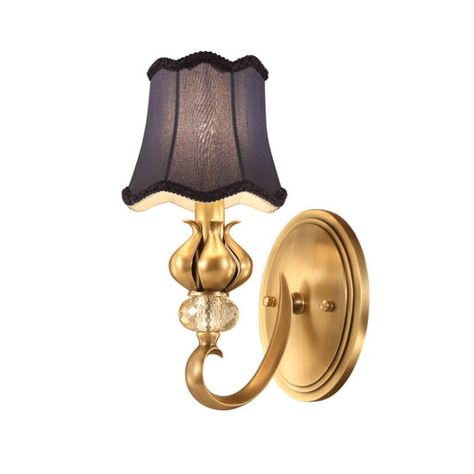 Flare Sconce Light Fixture Traditional Fabric Wall Mounted Lighting with Scalloped Trim Clearhalo 'Wall Lamps & Sconces' 'Wall Lights' Lighting' 2275513