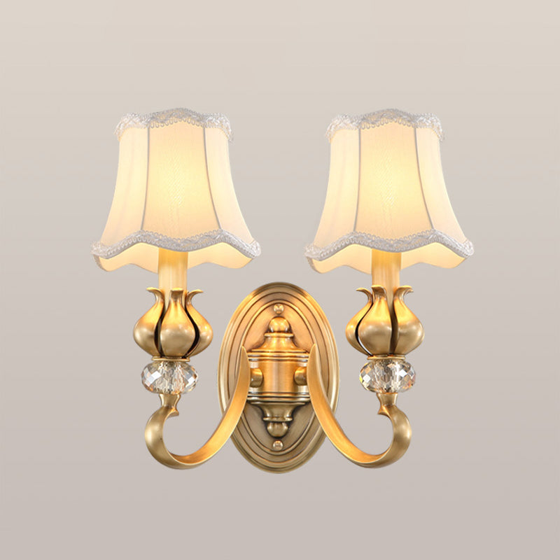 Flare Sconce Light Fixture Traditional Fabric Wall Mounted Lighting with Scalloped Trim 2.0 Beige Clearhalo 'Wall Lamps & Sconces' 'Wall Lights' Lighting' 2275514