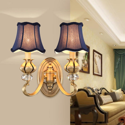 Flare Sconce Light Fixture Traditional Fabric Wall Mounted Lighting with Scalloped Trim Clearhalo 'Wall Lamps & Sconces' 'Wall Lights' Lighting' 2275515