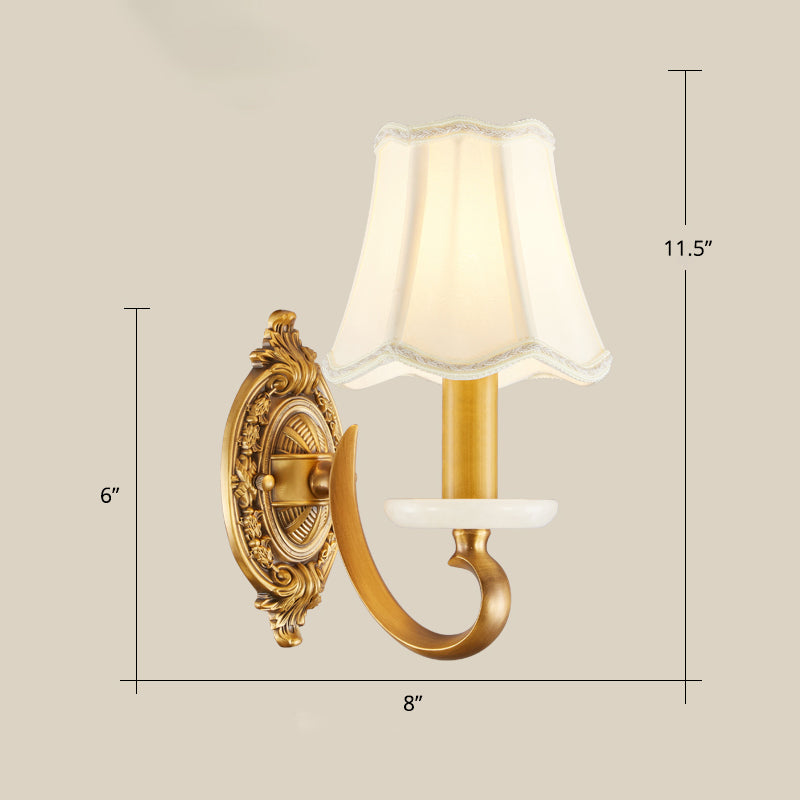 White Flared Wall Lamp Traditional Fabric Dining Room Wall Lighting with Jade Deco 1.0 White Clearhalo 'Wall Lamps & Sconces' 'Wall Lights' Lighting' 2275520
