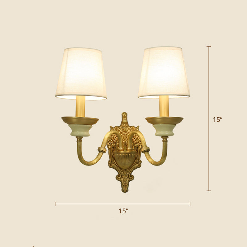 Minimalist Tapered Wall Light Sconce Fabric Wall Mounted Light in White and Brass 2.0 White Clearhalo 'Wall Lamps & Sconces' 'Wall Lights' Lighting' 2275524