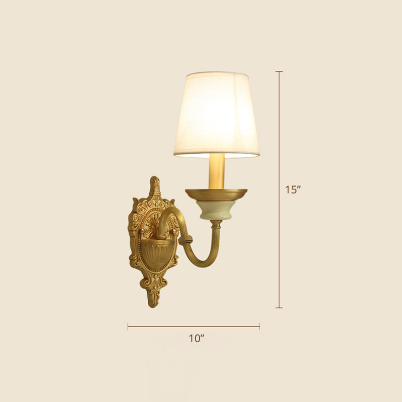 Minimalist Tapered Wall Light Sconce Fabric Wall Mounted Light in White and Brass 1.0 White Clearhalo 'Wall Lamps & Sconces' 'Wall Lights' Lighting' 2275525