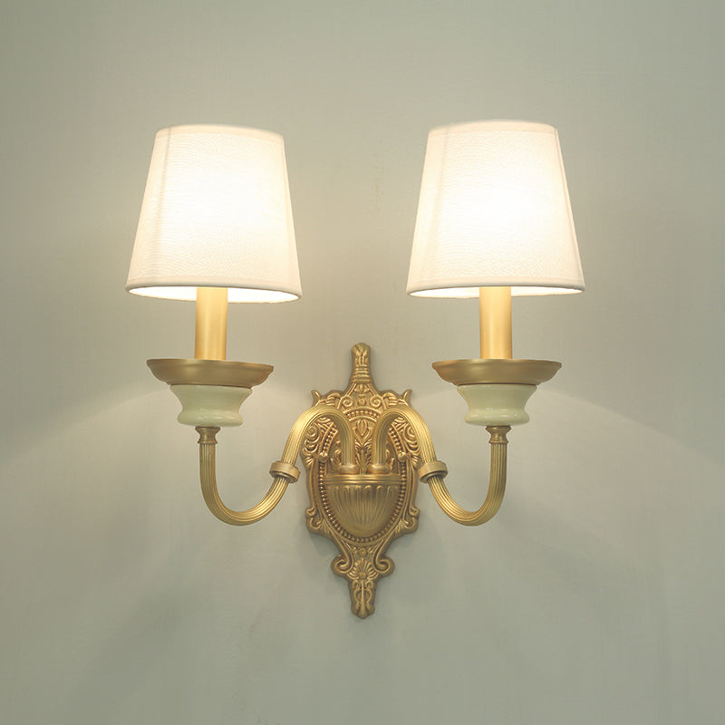 Minimalist Tapered Wall Light Sconce Fabric Wall Mounted Light in White and Brass Clearhalo 'Wall Lamps & Sconces' 'Wall Lights' Lighting' 2275526