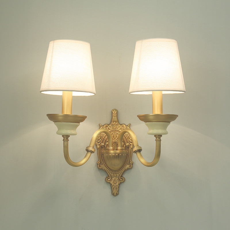 Minimalist Tapered Wall Light Sconce Fabric Wall Mounted Light in White and Brass Clearhalo 'Wall Lamps & Sconces' 'Wall Lights' Lighting' 2275526