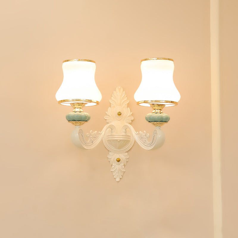 Flare Shaped Wall Sconce Transitional White Frosted Glass Wall Light Kit for Living Room 2.0 White C Clearhalo 'Wall Lamps & Sconces' 'Wall Lights' Lighting' 2275532