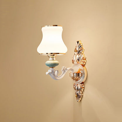 Curve Wall Light Sconce Traditional White Opaque Glass Wall Mounted Lamp for Bedroom 1.0 White Clearhalo 'Wall Lamps & Sconces' 'Wall Lights' Lighting' 2275541
