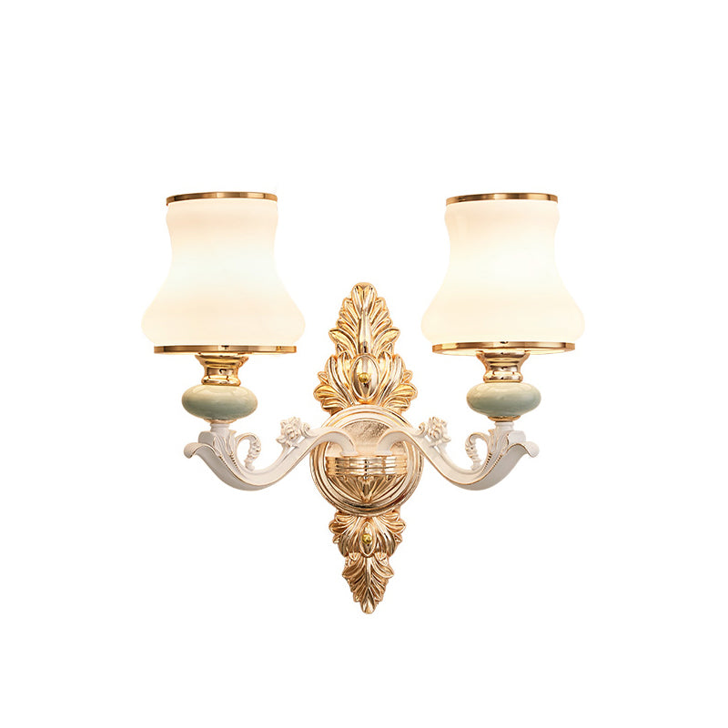 Curve Wall Light Sconce Traditional White Opaque Glass Wall Mounted Lamp for Bedroom Clearhalo 'Wall Lamps & Sconces' 'Wall Lights' Lighting' 2275544