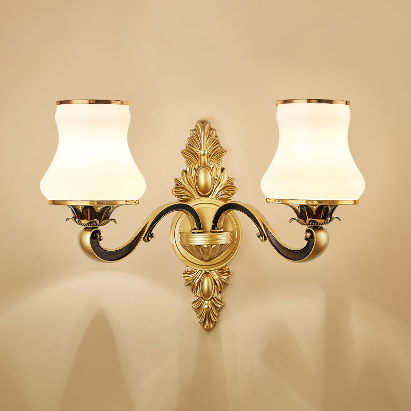 White Glass Jar Shaped Wall Sconce Lighting Retro Living Room Wall Mounted Light in Brass 2.0 White Clearhalo 'Wall Lamps & Sconces' 'Wall Lights' Lighting' 2275548
