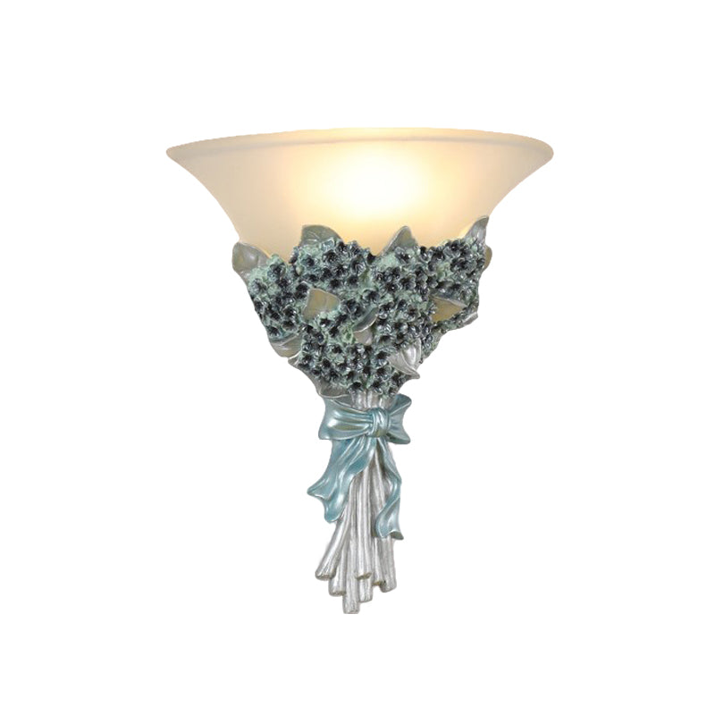 Flared Corridor Light Wall Light Fixture Vintage Amber/White Glass 1 Light Blue/Gold Flower Sconce Light Clearhalo 'Wall Lamps & Sconces' 'Wall Lights' Lighting' 227555