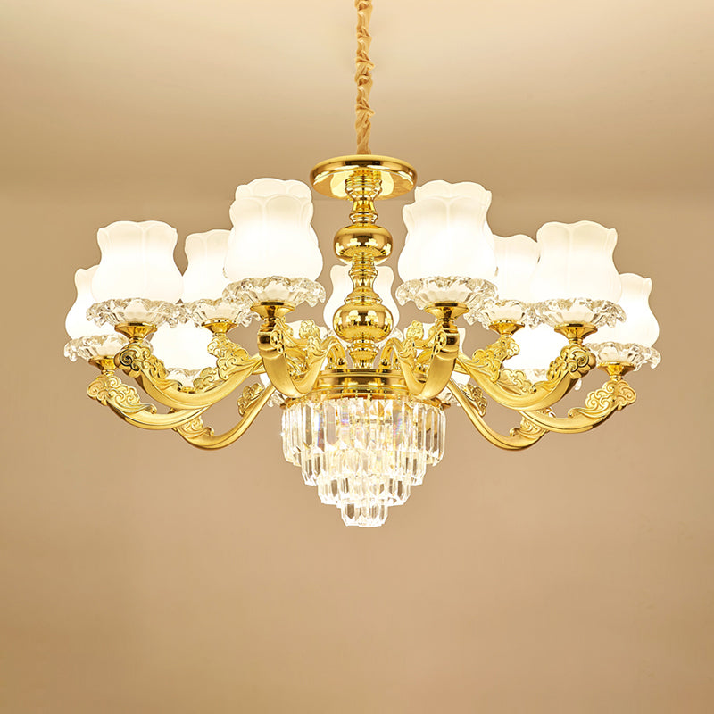 Flower Restaurant Hanging Light Fixture Traditional Opal Glass Gold Chandelier with Crystal Deco Clearhalo 'Ceiling Lights' 'Chandeliers' Lighting' options 2275559