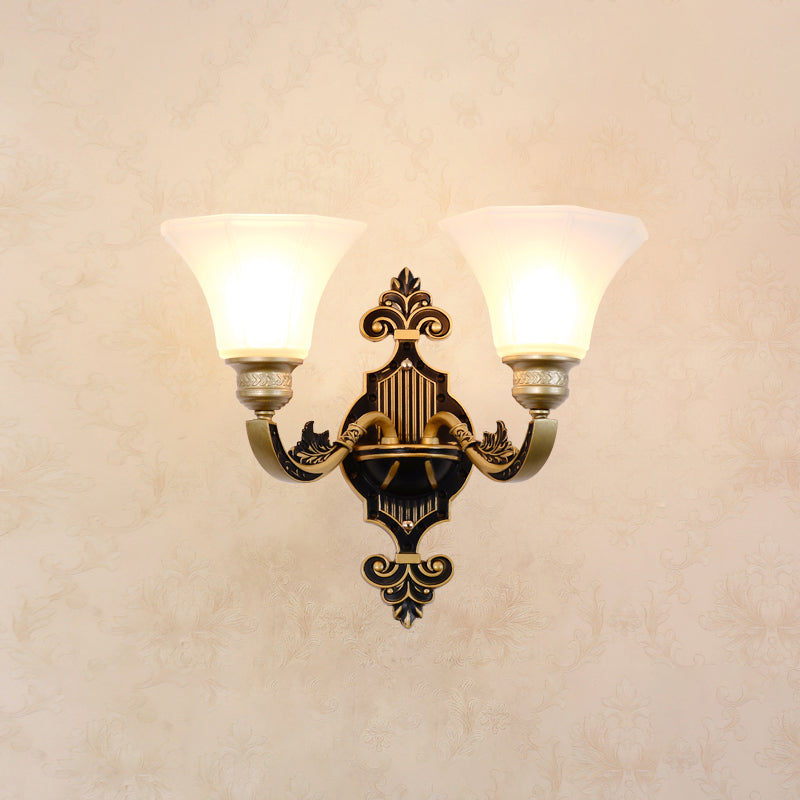 Wall Lighting Sconce Classic Carved Arm Metal Wall Mount Light with White Glass Shade 2.0 White D Clearhalo 'Wall Lamps & Sconces' 'Wall Lights' Lighting' 2275562