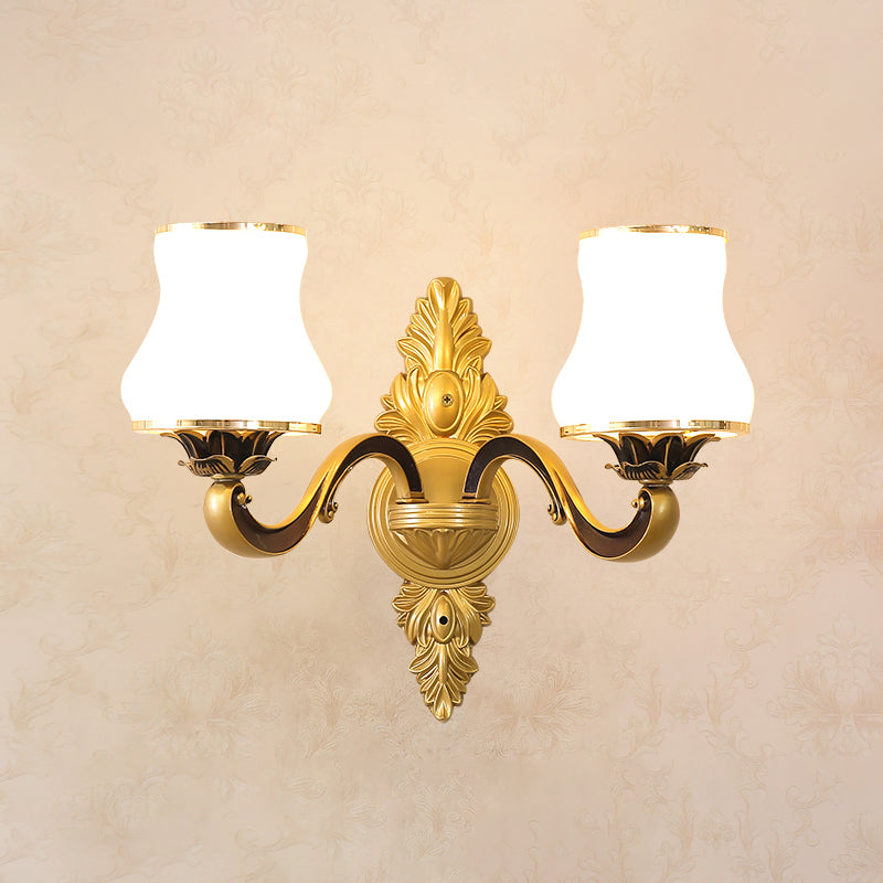 Wall Lighting Sconce Classic Carved Arm Metal Wall Mount Light with White Glass Shade 2.0 White A Clearhalo 'Wall Lamps & Sconces' 'Wall Lights' Lighting' 2275565