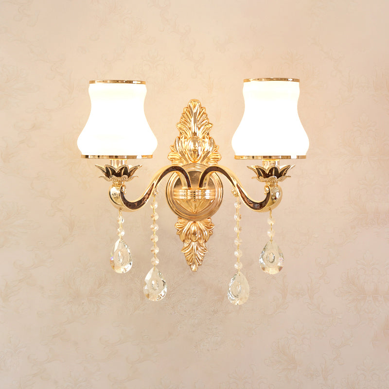 Wall Lighting Sconce Classic Carved Arm Metal Wall Mount Light with White Glass Shade 2.0 White C Clearhalo 'Wall Lamps & Sconces' 'Wall Lights' Lighting' 2275566