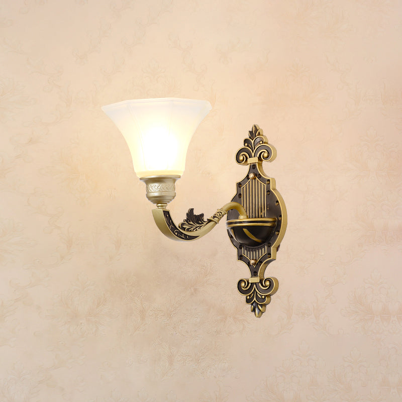 Wall Lighting Sconce Classic Carved Arm Metal Wall Mount Light with White Glass Shade 1.0 White D Clearhalo 'Wall Lamps & Sconces' 'Wall Lights' Lighting' 2275568