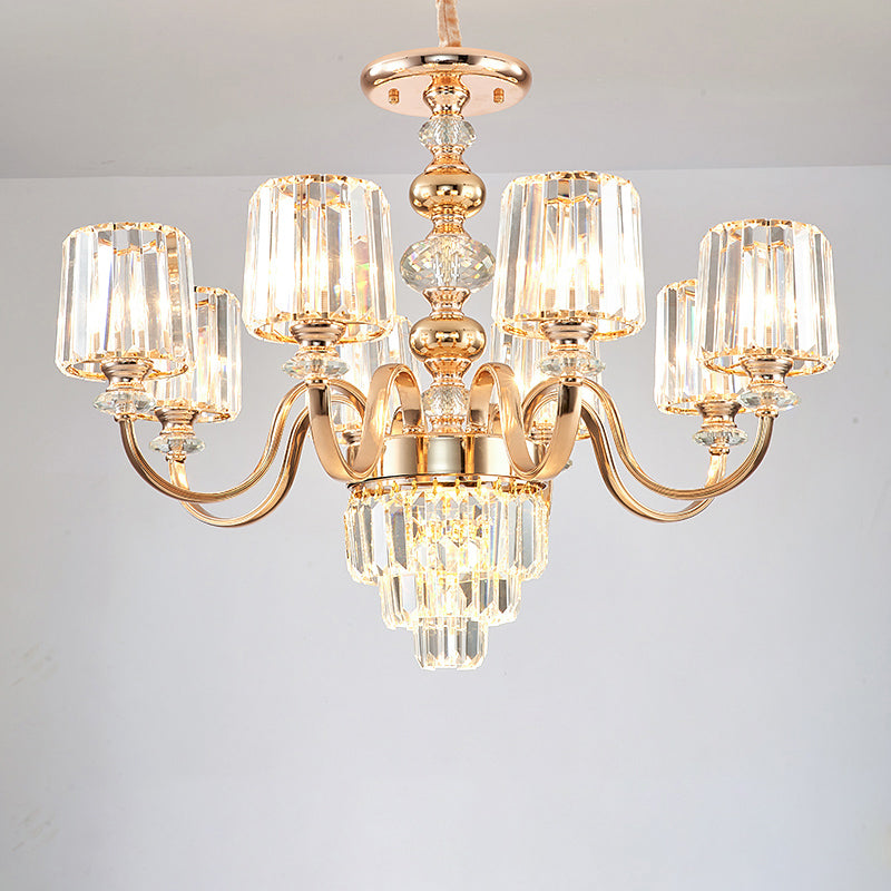 Crystal Block Chandelier Lighting Transitional Rose Gold Cylinder Parlor Pendant Light 8 Gold Clearhalo 'Ceiling Lights' 'Chandeliers' Lighting' options 2275592_79b1bc23-5753-4c50-9195-63df4ca46985