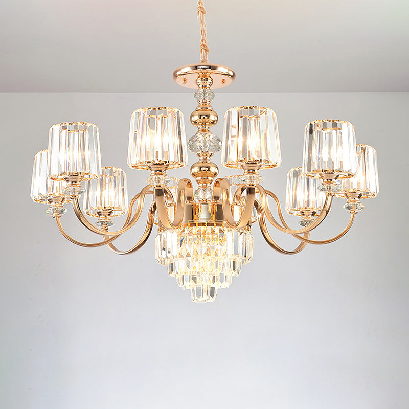 Crystal Block Chandelier Lighting Transitional Rose Gold Cylinder Parlor Pendant Light 10 Gold Clearhalo 'Ceiling Lights' 'Chandeliers' Lighting' options 2275594_71f94d73-69b9-48e0-bbff-8e4b4277b514