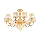 Crystal Block Chandelier Lighting Transitional Rose Gold Cylinder Parlor Pendant Light Clearhalo 'Ceiling Lights' 'Chandeliers' Lighting' options 2275596
