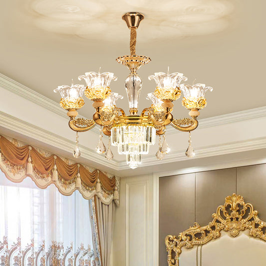 Blossom Crystal Glass Chandelier Antique Style Bedroom Ceiling Hang Light in Gold Clearhalo 'Ceiling Lights' 'Chandeliers' Lighting' options 2275598