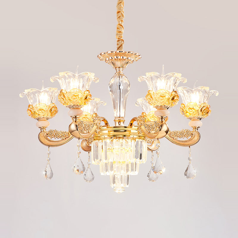 Blossom Crystal Glass Chandelier Antique Style Bedroom Ceiling Hang Light in Gold Clearhalo 'Ceiling Lights' 'Chandeliers' Lighting' options 2275602