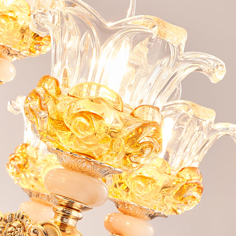 Blossom Crystal Glass Chandelier Antique Style Bedroom Ceiling Hang Light in Gold Clearhalo 'Ceiling Lights' 'Chandeliers' Lighting' options 2275603