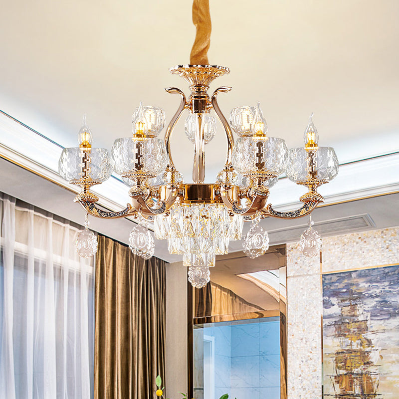 Chandelier Lighting Traditional Dining Room Hanging Light with Bowl Clear Rippled Glass Shade Clearhalo 'Ceiling Lights' 'Chandeliers' Lighting' options 2275604
