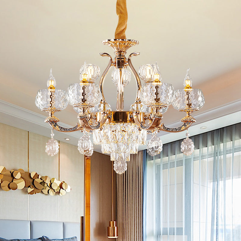 Chandelier Lighting Traditional Dining Room Hanging Light with Bowl Clear Rippled Glass Shade Clearhalo 'Ceiling Lights' 'Chandeliers' Lighting' options 2275605