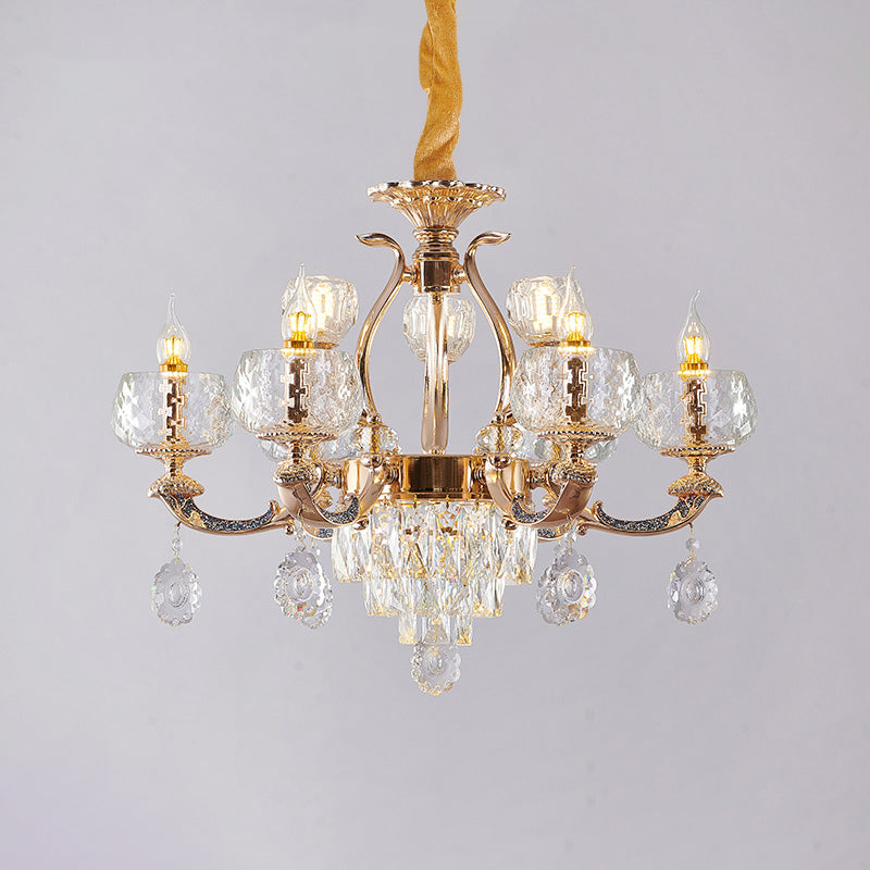 Chandelier Lighting Traditional Dining Room Hanging Light with Bowl Clear Rippled Glass Shade 9 Clear Clearhalo 'Ceiling Lights' 'Chandeliers' Lighting' options 2275606_9c8b4567-1408-4d01-8e2c-5f285856b2a7