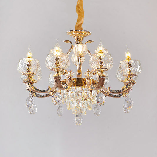 Chandelier Lighting Traditional Dining Room Hanging Light with Bowl Clear Rippled Glass Shade Clearhalo 'Ceiling Lights' 'Chandeliers' Lighting' options 2275607