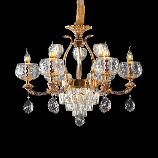 Chandelier Lighting Traditional Dining Room Hanging Light with Bowl Clear Rippled Glass Shade Clearhalo 'Ceiling Lights' 'Chandeliers' Lighting' options 2275608