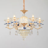 Clear K9 Crystal Flower Chandelier Traditional Dining Room Hanging Ceiling Light with Ceramic Decor Clearhalo 'Ceiling Lights' 'Chandeliers' Lighting' options 2275616