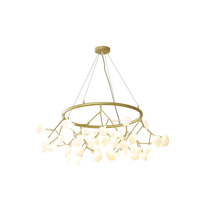 45-Bulb Living Room Chandelier Artistic Golden Pendant Lamp with Leaf Acrylic Shade Gold Clearhalo 'Ceiling Lights' 'Chandeliers' 'Modern Chandeliers' 'Modern' Lighting' 2275657