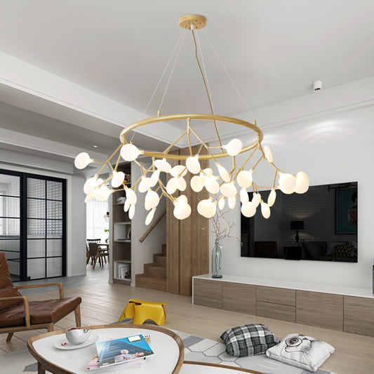 45-Bulb Living Room Chandelier Artistic Golden Pendant Lamp with Leaf Acrylic Shade Clearhalo 'Ceiling Lights' 'Chandeliers' 'Modern Chandeliers' 'Modern' Lighting' 2275658