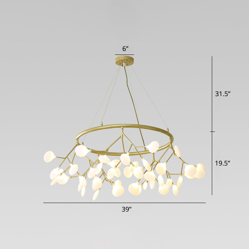 45-Bulb Living Room Chandelier Artistic Golden Pendant Lamp with Leaf Acrylic Shade Clearhalo 'Ceiling Lights' 'Chandeliers' 'Modern Chandeliers' 'Modern' Lighting' 2275659