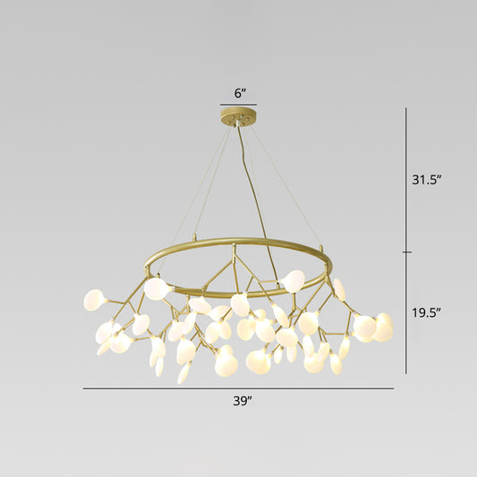 45-Bulb Living Room Chandelier Artistic Golden Pendant Lamp with Leaf Acrylic Shade Clearhalo 'Ceiling Lights' 'Chandeliers' 'Modern Chandeliers' 'Modern' Lighting' 2275659