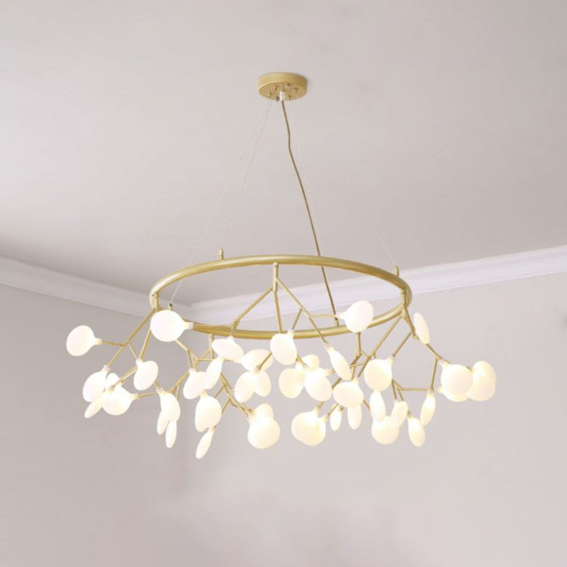 45-Bulb Living Room Chandelier Artistic Golden Pendant Lamp with Leaf Acrylic Shade Clearhalo 'Ceiling Lights' 'Chandeliers' 'Modern Chandeliers' 'Modern' Lighting' 2275660