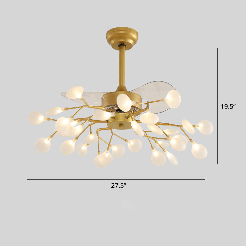 Firefly Hanging Fan Lighting Postmodern Metal Semi Flush Ceiling Light for Dining Room 30.0 Gold Remote Clearhalo 'Ceiling Fans with Lights' 'Ceiling Fans' 'Modern Ceiling Fans' 'Modern' Lighting' 2275676