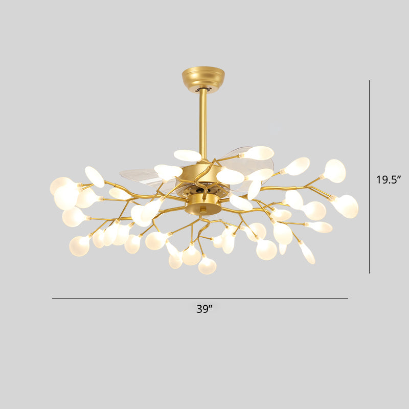 Firefly Hanging Fan Lighting Postmodern Metal Semi Flush Ceiling Light for Dining Room 42.0 Gold Remote Clearhalo 'Ceiling Fans with Lights' 'Ceiling Fans' 'Modern Ceiling Fans' 'Modern' Lighting' 2275677